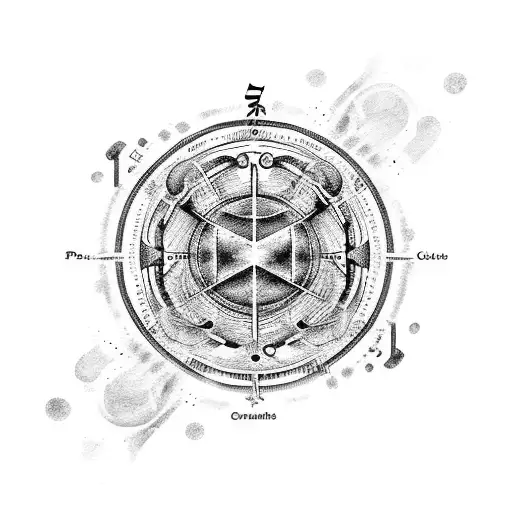 A Cancer zodiac symbol incorporated into a psychedelic watercolor design with musical notes in a black-grey style tattoo design idea