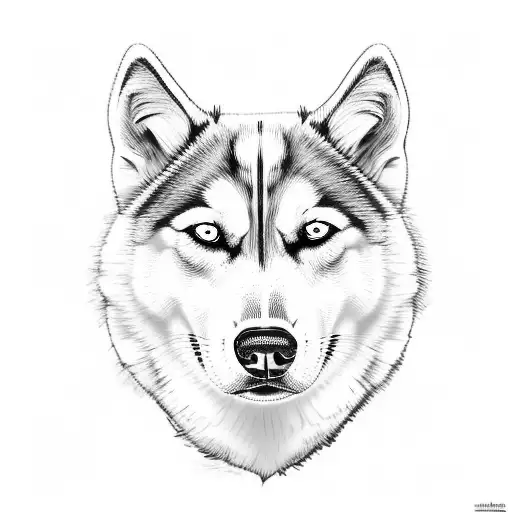 A detailed portrait of a Husky Siberiano with piercing blue eyes tattoo design idea