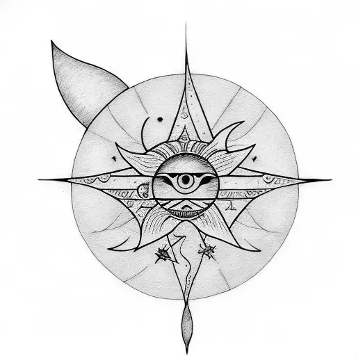 whitch tarot moon sun  tattoo design idea