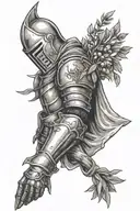 knight gauntlet holding an olive branch tattoo design idea