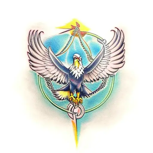 Eagle with spread wings has broken ankle chain tattoo design idea