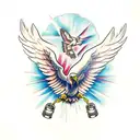 Eagle with spread wings has broken ankle chain tattoo design idea