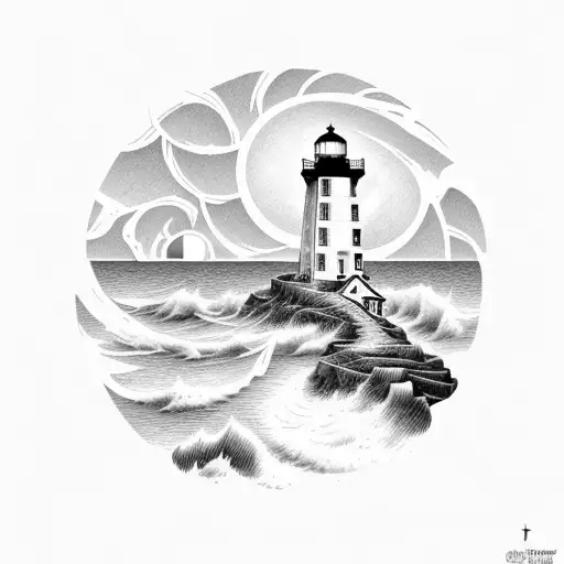 light house on cliff with stair way to heaven tattoo design idea