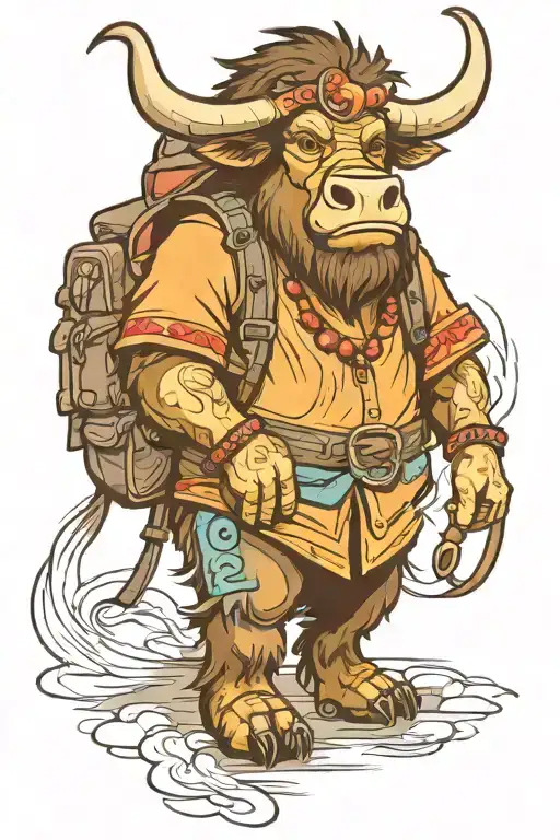 yak with backpack walking tattoo design idea