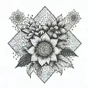 Design a geometric pattern inspired by Mexican tile art with hidden sunflowers tattoo design idea