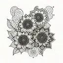Design a geometric pattern inspired by Mexican tile art with hidden sunflowers tattoo design idea