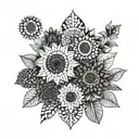 Design a geometric pattern inspired by Mexican tile art with hidden sunflowers tattoo design idea