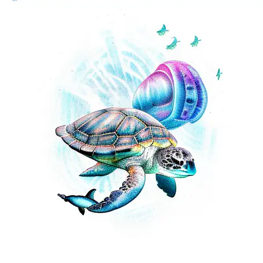 turtle jellyfish and dolphin tattoo design idea