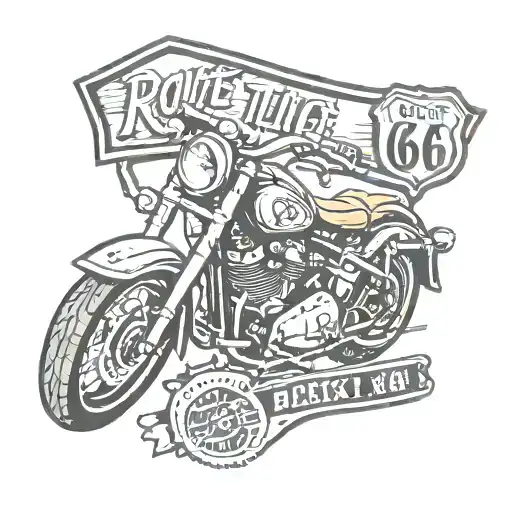 Route 66 Sign: Combining a classic motorcycle with a Route 66 sign, representing the love for long rides tattoo design idea
