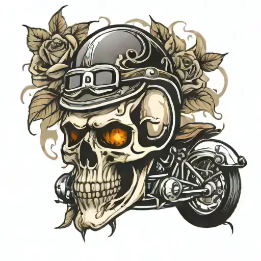 Skull with a Helmet: A classic skull wearing a vintage motorcycle helmet, surrounded by flames or roses.   tattoo design idea