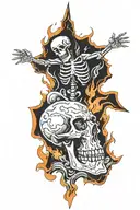 Skeleton suffering burning in hell towards heaven vs hell tattoo design idea