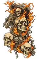 Skeleton suffering burning in hell towards heaven vs hell tattoo design idea