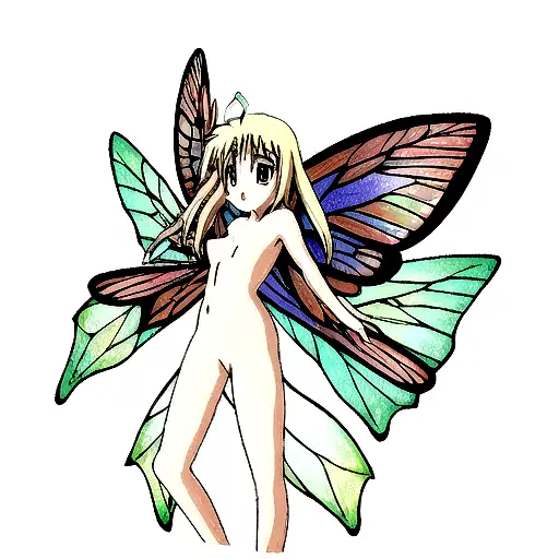 Nude Fairy girl with butterfly's wings tattoo design idea