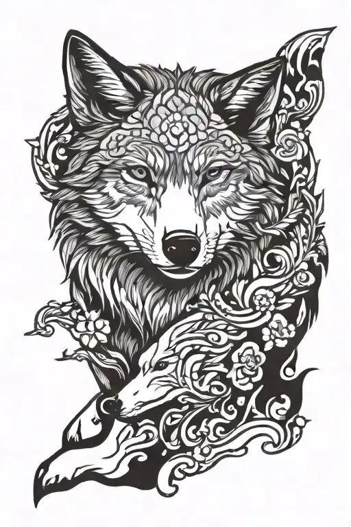 Snow and wolf standing tattoo design idea