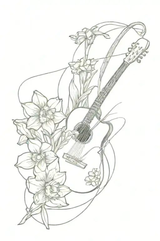 guitar strings pine trees daffodils tattoo design idea