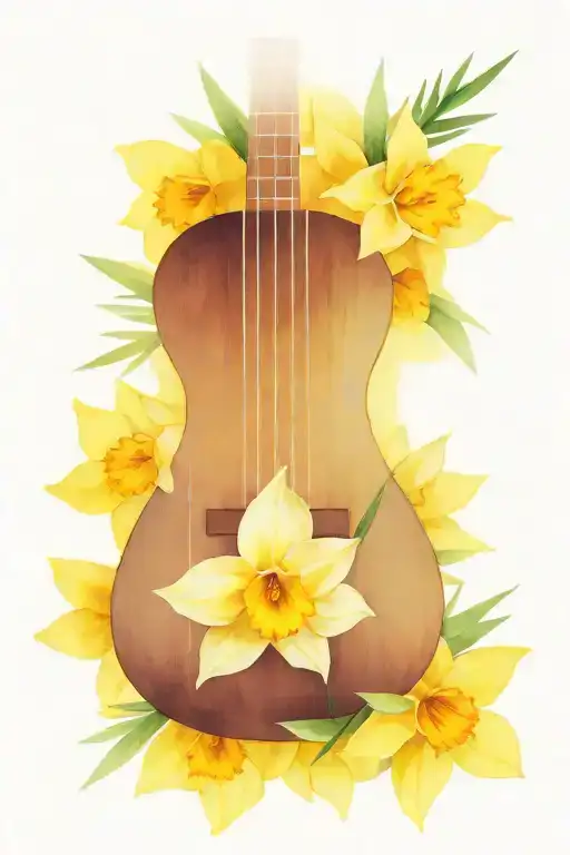 guitar strings pine trees daffodils tattoo design idea