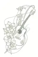 guitar strings pine trees daffodils tattoo design idea