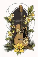 guitar strings pine trees daffodils tattoo design idea