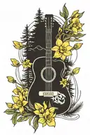 guitar strings pine trees daffodils tattoo design idea