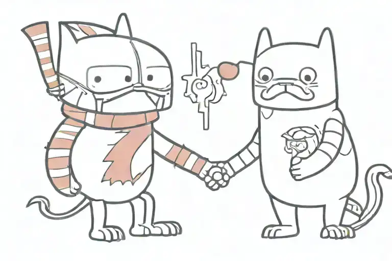 Peppermint Butler and Gunter adventure time predator handshaking tattoo design idea