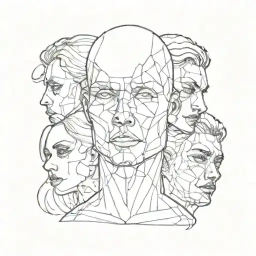 A drawing of an illustration with multiple faces in one portrait, tattoo design on paper by volumetric lighting  tattoo design idea