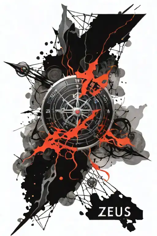 zeus lightning, ocean, compass seafaring tattoo design idea