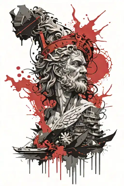 zeus and seafaring tattoo design idea