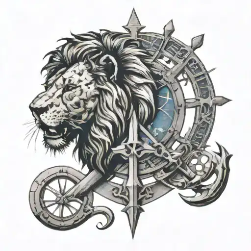 lion, ship, chi rho  tattoo design idea