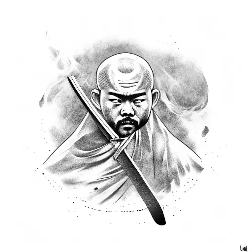 shaolin with bloody sword tattoo design idea
