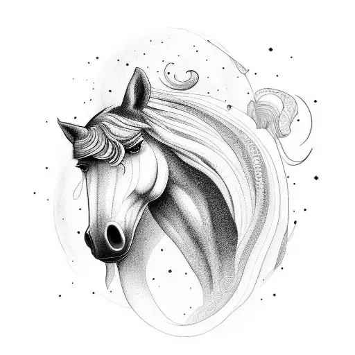 A surreal combination of a horse and the colorful landscapes of Curacao tattoo design idea