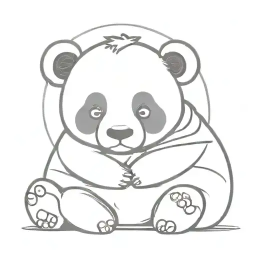 A big cute cartoon panda with a halo has his arms over a small panda and both looking over the horizon tattoo design idea