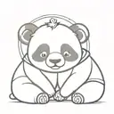 A big cute cartoon panda with a halo has his arms over a small panda and both looking over the horizon tattoo design idea