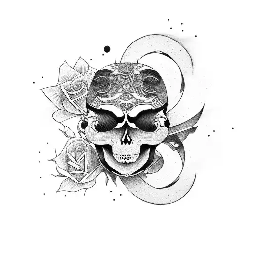 Japanese-inspired abstract art with a rose and skull tattoo design idea