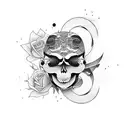 Japanese-inspired abstract art with a rose and skull tattoo design idea