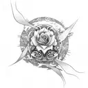 Japanese-inspired abstract art with a rose and skull tattoo design idea
