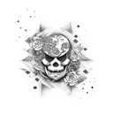 Japanese-inspired abstract art with a rose and skull tattoo design idea