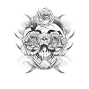 Japanese-inspired abstract art with a rose and skull tattoo design idea