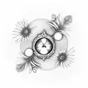 waxing gibbous moon, quartz crystal, sage bundle, daisys, embers tattoo design idea