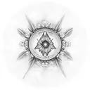 waxing gibbous moon, quartz crystal, sage bundle, daisys, embers tattoo design idea