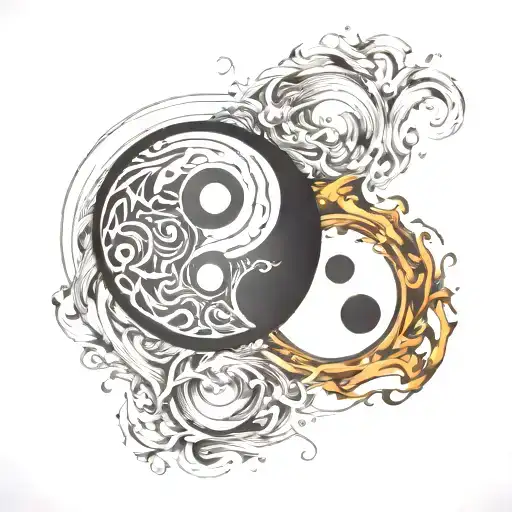 melting yin yang symbol tattoo design idea