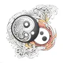 melting yin yang symbol tattoo design idea