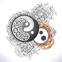 melting yin yang symbol tattoo design idea
