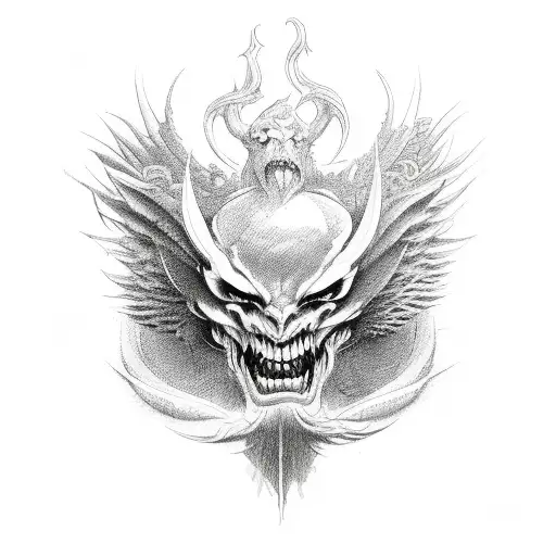 six winged devil tattoo design idea