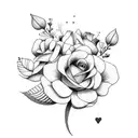 simple flower bouquet with birth month flowers for January, November, October and July with a heart  tattoo design idea