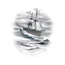 wooden ship Poseidon  tattoo design idea