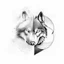 Yin and Yang with wolf  tattoo design idea