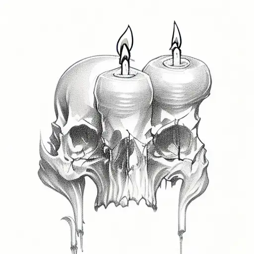 melting candles skulls tarot carde and melting clocks tattoo design idea