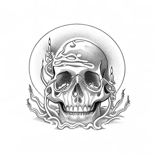 melting candles skulls tarot carde and melting clocks tattoo design idea