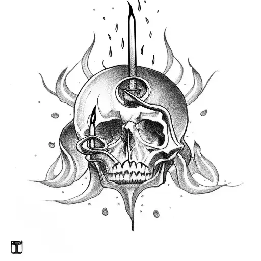 melting candles skulls tarot carde and melting clocks tattoo design idea