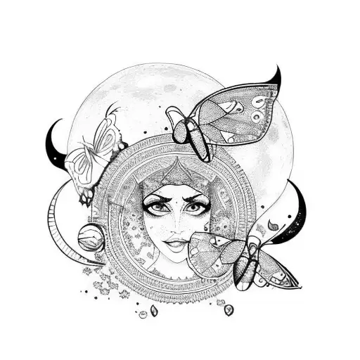 nazanin  with moon with butterfly effect  tattoo design idea